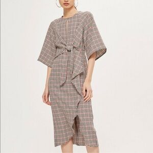 Topshop Plaid Knot Front Midi Dress